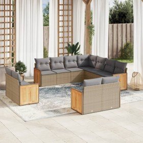 Set de sofás de jardín 11pzas con cojines ratán sintético beige en Conjuntos de jardín | Comprar online en Foru.es