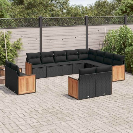 Set de sofás de jardín 12 piezas cojines ratán sintético negro en Conjuntos de jardín | Comprar online en Foru.es