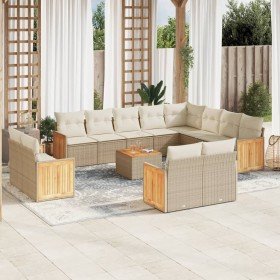 Set sofás de jardín con cojines 13 pzas ratán sintético beige en Conjuntos de jardín | Comprar online en Foru.es