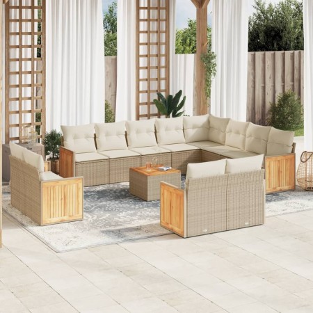 Set sofás de jardín con cojines 13 pzas ratán sintético beige en Conjuntos de jardín | Comprar online en Foru.es