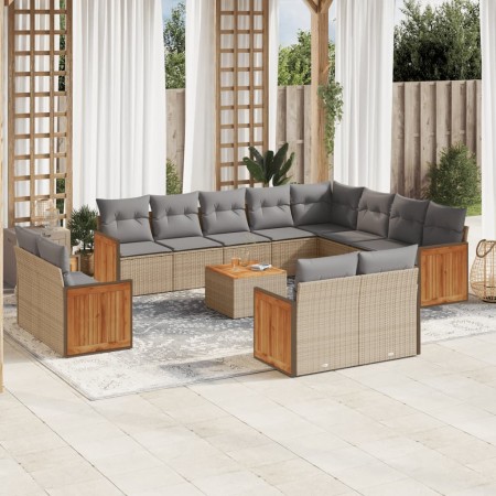 Set sofás de jardín con cojines 13 pzas ratán sintético beige en Conjuntos de jardín | Comprar online en Foru.es