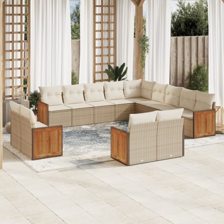 Set sofás de jardín con cojines 13 pzas ratán sintético beige en Conjuntos de jardín | Comprar online en Foru.es