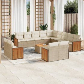 Set sofás de jardín 14 pzas con cojines ratán sintético beige en Conjuntos de jardín | Comprar online en Foru.es