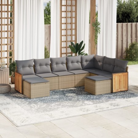 Set de sofás de jardín 9 pzas con cojines ratán sintético beige en Conjuntos de jardín | Comprar online en Foru.es