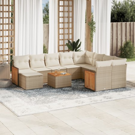 Set de sofás de jardín 11pzas con cojines ratán sintético beige en Conjuntos de jardín | Comprar online en Foru.es