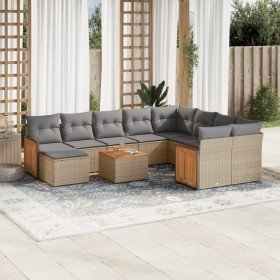 Set de sofás de jardín 11pzas con cojines ratán sintético beige en Conjuntos de jardín | Comprar online en Foru.es