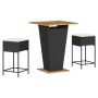 Mesa y taburetes altos jardín 3 piezas y cojines ratán PE negro en Conjuntos de jardín | Comprar online en Foru.es