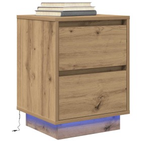Mesilla de noche con luces LED roble artesanal 38x34x50 cm de , Mesitas de noche - Ref: Foro24-861299, Precio: 58,08 €, Descu...