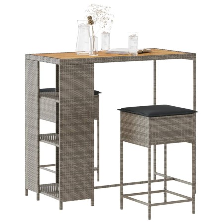 Juego de bar de jardín de 3 piezas con cojines ratán PE gris en Conjuntos de jardín | Comprar online en Foru.es