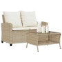 Sofá jardín de 2 plazas con cojín y mesa beige ratán sintético de , Sofás de exterior - Ref: Foro24-4103849, Precio: 211,22 €...