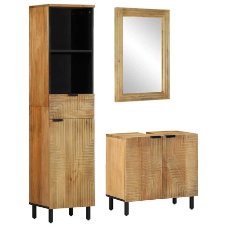 Conjunto de muebles de baño 3 uds marrón madera maciza de mango de , Muebles de baño - Ref: Foro24-3310007, Precio: 388,86 €,...