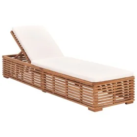 Tumbona con cojín madera maciza de teca crema de vidaXL, Tumbonas - Ref: Foro24-316037, Precio: 327,35 €, Descuento: %