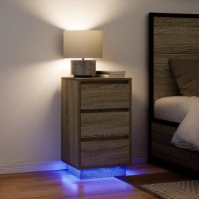 Mesilla de noche con luces LED roble sonoma 38x34x65 cm de , Mesitas de noche - Ref: Foro24-861303, Precio: 71,96 €, Descuent...
