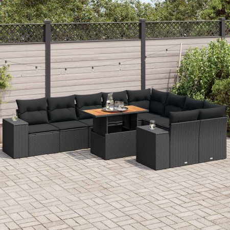 Set sofás jardín y cojines 10 pzas ratán sintético acacia negro de , Conjuntos de jardín - Ref: Foro24-3327415, Precio: 704,7...