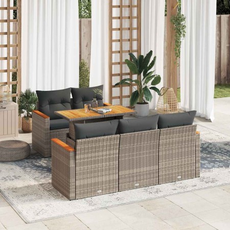 Set sofás jardín y cojines 6 pzas ratán sintético acacia gris de , Conjuntos de jardín - Ref: Foro24-3327441, Precio: 423,38 ...