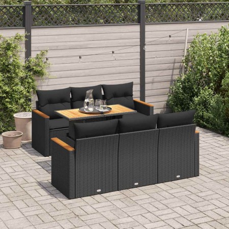 Set sofás jardín y cojines 7 pzas ratán sintético acacia negro de , Conjuntos de jardín - Ref: Foro24-3327443, Precio: 563,73...