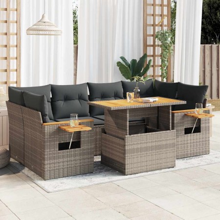 Set sofás jardín y cojines 7 pzas ratán sintético acacia gris de , Conjuntos de jardín - Ref: Foro24-3327567, Precio: 504,98 ...