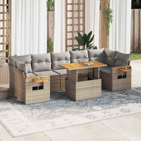 Set sofás jardín y cojines 8 pzas ratán sintético acacia beige de , Conjuntos de jardín - Ref: Foro24-3327573, Precio: 574,83...