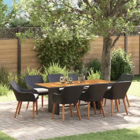 Conjunto de Comedor de Jardín 9 pcs Negro ratán sintético en Mesas de jardín | Comprar online en Foru.es