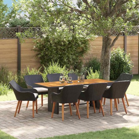 Conjunto de Comedor de Jardín 9 pcs Negro ratán sintético en Mesas de jardín | Comprar online en Foru.es