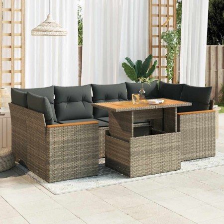 Set sofás jardín y cojines 6 pzas ratán sintético acacia gris de , Conjuntos de jardín - Ref: Foro24-3327455, Precio: 480,58 ...