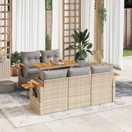 Set sofás jardín y cojines 6 pzas ratán sintético acacia beige de , Conjuntos de jardín - Ref: Foro24-3327552, Precio: 498,58...