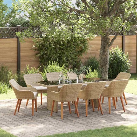 Conjunto de Comedor de Jardín 9 pcs Beige ratán sintético en Mesas de jardín | Comprar online en Foru.es