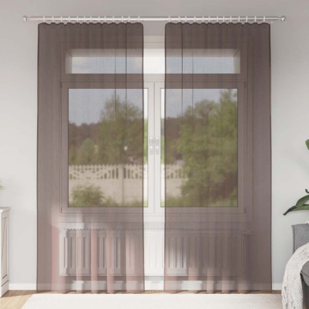 Cortinas de gasa con trabillas 2 uds. marrón de , Cortinas y visillos - Ref: Foro24-4102264, Precio: 15,15 €, Descuento: %