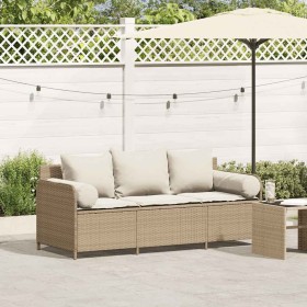 Sofá de jardín de 3 plazas con cojines ratán sintético beige de , Sofás de exterior - Ref: Foro24-4104176, Precio: 225,74 €, ...