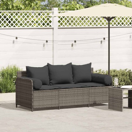 Sofá de jardín de 3 plazas con cojines ratán sintético gris de , Sofás de exterior - Ref: Foro24-4104174, Precio: 225,67 €, D...