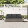 Sofá de jardín de 3 plazas con cojines ratán sintético gris de , Sofás de exterior - Ref: Foro24-4104174, Precio: 225,67 €, D...