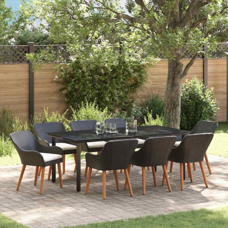 Conjunto de Comedor de Jardín 9 pcs Negro ratán sintético en Mesas de jardín | Comprar online en Foru.es