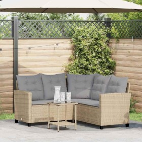 Sofá de jardín en forma de L con mesa y cojines ratán PE beige de , Sofás de exterior - Ref: Foro24-4103875, Precio: 312,40 €...