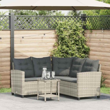 Sofá jardín forma de L con mesa y cojines ratán PE gris claro de , Sofás de exterior - Ref: Foro24-4103877, Precio: 310,76 €,...