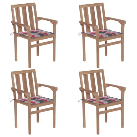 Sillas de jardín apilables 4 uds madera maciza teca con cojines de , Sillas de jardín - Ref: Foro24-3073392, Precio: 503,60 €...