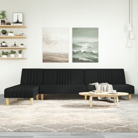 Sofá cama en forma de L tela negro 255x140x70 cm de , Sofás - Ref: Foro24-3157237, Precio: 377,75 €, Descuento: %