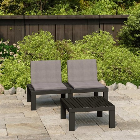 Set de muebles de jardín 2 piezas con cojines plástico gris de vidaXL, Conjuntos de jardín - Ref: Foro24-315853, Precio: 148,...