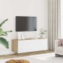 Mueble para TV contrachapada blanco y roble 100x35x40 cm de , Muebles TV - Ref: Foro24-804441, Precio: 86,53 €, Descuento: %