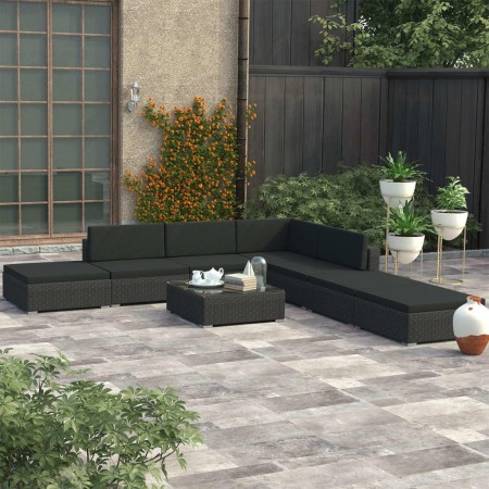 Set de sofás de jardín 8 piezas y cojines ratán sintético negro de , Conjuntos de jardín - Ref: Foro24-46748, Precio: 671,11 ...