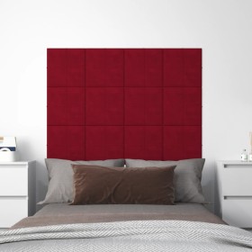 Paneles de pared 12 uds terciopelo rojo tinto 30x30 cm 1,08 m² de , Recubrimiento de paredes - Ref: Foro24-344046, Precio: 37...