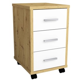 FMD Cajonera móvil color blanco brillante y roble artesanal de , Armarios archivadores - Ref: Foro24-429440, Precio: 133,77 €...