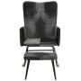 Mecedora con taburete cuero auténtico y lona negro de , Mecedoras - Ref: Foro24-339710, Precio: 122,32 €, Descuento: %