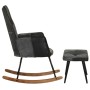 Mecedora con taburete cuero auténtico y lona negro de , Mecedoras - Ref: Foro24-339710, Precio: 122,32 €, Descuento: %