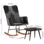 Mecedora con taburete cuero auténtico y lona negro de , Mecedoras - Ref: Foro24-339710, Precio: 122,32 €, Descuento: %