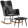 Mecedora con taburete cuero auténtico y lona negro de , Mecedoras - Ref: Foro24-339710, Precio: 122,32 €, Descuento: %