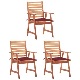 Sillas comedor de jardín 3 uds madera maciza acacia y cojines de , Sillas de jardín - Ref: Foro24-3064356, Precio: 218,02 €, ...