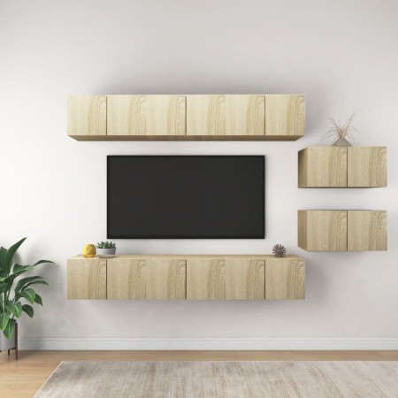 Set de muebles salón TV 8 pzas madera ingeniería roble Sonoma de , Muebles TV - Ref: Foro24-3079042, Precio: 239,39 €, Descue...