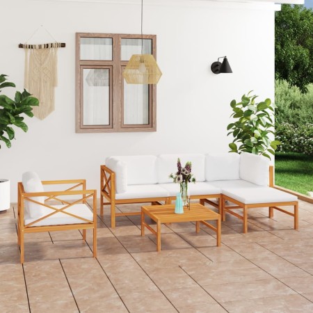 Set de muebles de jardín 6 pzas madera de teca y cojines crema de , Conjuntos de jardín - Ref: Foro24-3087200, Precio: 751,53...
