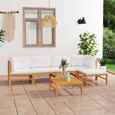 Set de muebles de jardín 6 pzas madera de teca y cojines crema de , Conjuntos de jardín - Ref: Foro24-3087242, Precio: 677,04...
