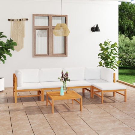 Set de muebles de jardín 6 pzas madera de teca y cojines crema de , Conjuntos de jardín - Ref: Foro24-3087202, Precio: 677,04...